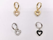 Load image into Gallery viewer, Cute Dangle Pearl Heart Huggie Earrings with CZ Pave in 18K Gold/Platinum Plated Copper 4 PAIRS
