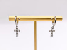 Cargar imagen en el visor de la galería, Cute Dangle Pearl Cross Huggie Earrings with CZ Pave in 18K Gold/Platinum Plated Copper 4 PAIRS
