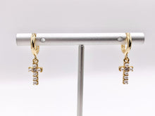 Cargar imagen en el visor de la galería, Cute Dangle Pearl Cross Huggie Earrings with CZ Pave in 18K Gold/Platinum Plated Copper 4 PAIRS
