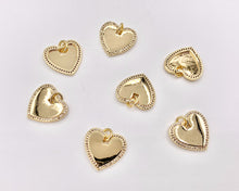 Cargar imagen en el visor de la galería, Dainty Heart Rhinestone Heart Charm Pendants in CZ Pave 18K Gold Plated Copper 10 PCS
