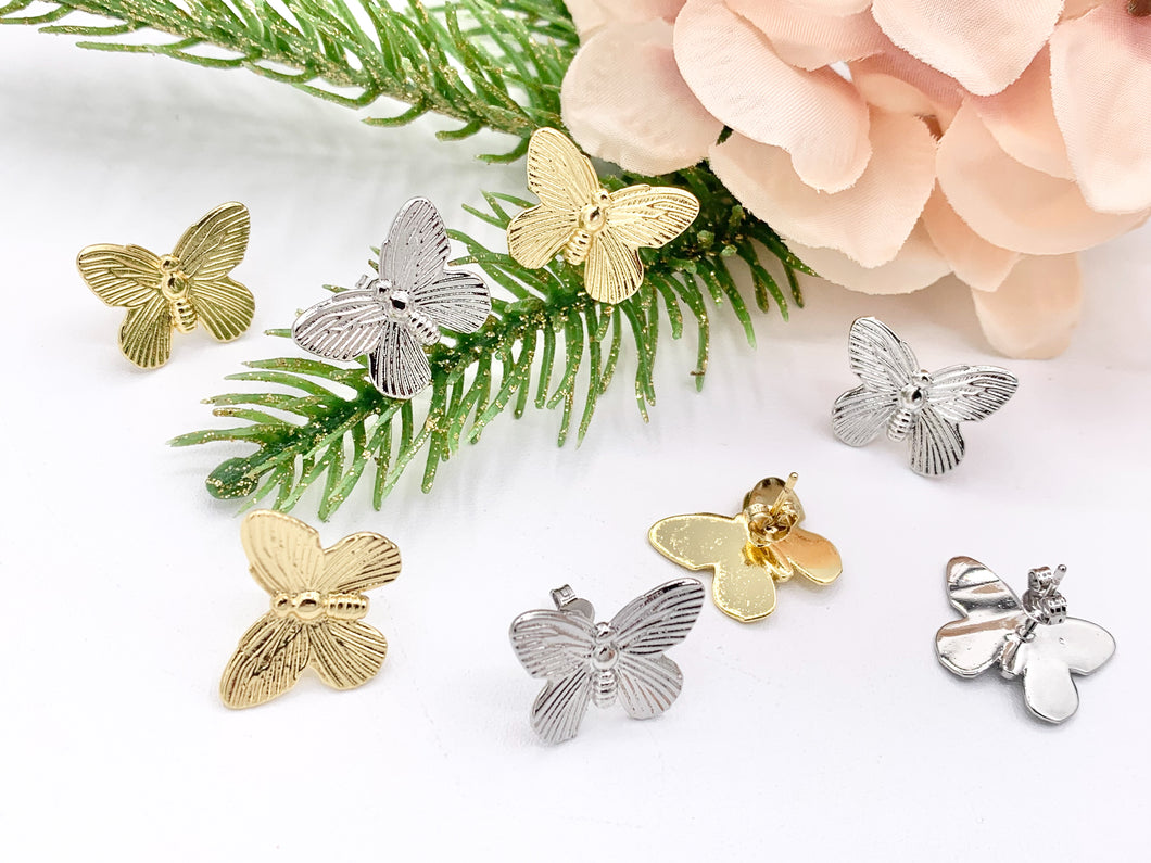 Simple Butterfly Earrings Studs in 18K Gold/Platinum Plated Copper 5 PAIRS