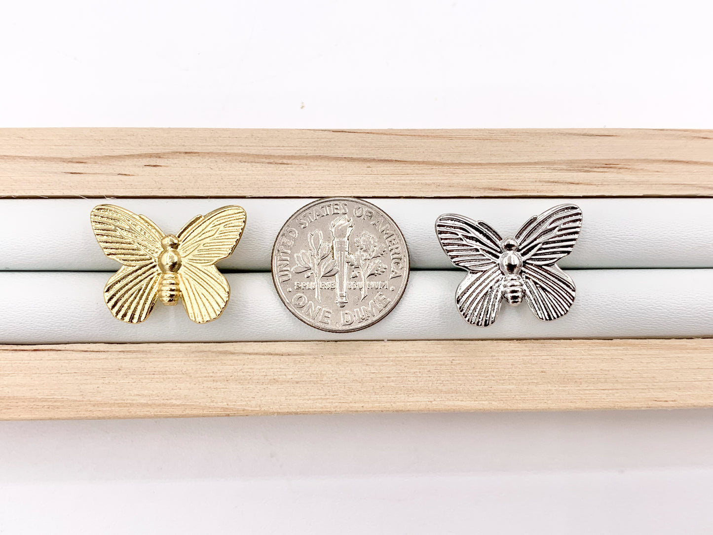 Simple Butterfly Earrings Studs in 18K Gold/Platinum Plated Copper 5 PAIRS