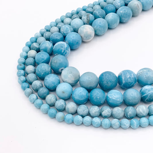 Blue Angelite Jasper Round 6mm 8mm 10mm 12mm 14mm Smooth Shiny Natural Gemstone Beads 15"