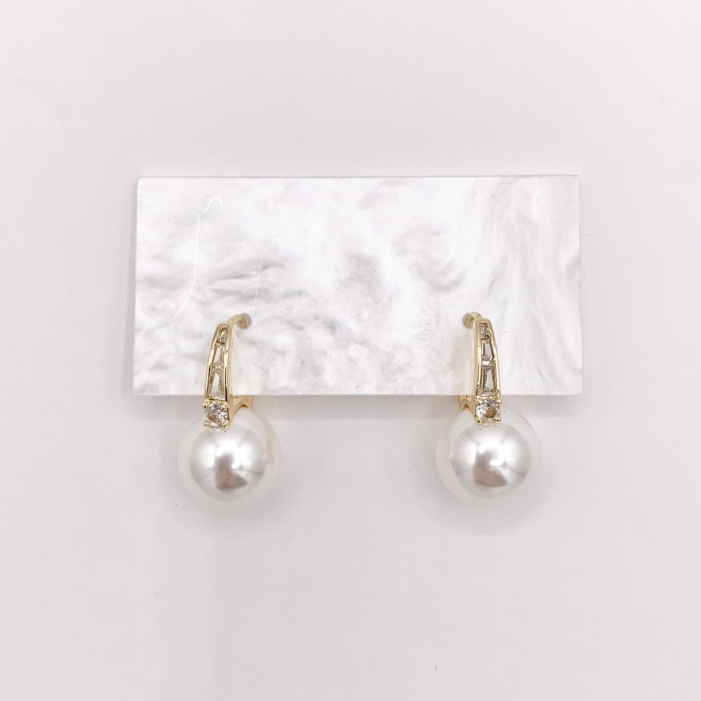 Real Gold 18K Plated Pearl CZ Pave Earring Hoop Huggies 3 PAIRS