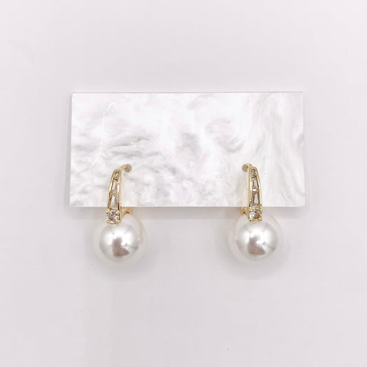 Real Gold 18K Plated Pearl CZ Pave Earring Hoop Huggies 3 PAIRS