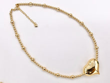 Cargar imagen en el visor de la galería, Delicate Puffy Heart Beaded Necklace Gold Plated Copper Dainty Flexible Minimalist Finished Necklace 16&quot; with Extension Link 1 PC
