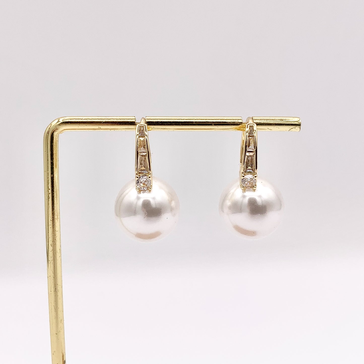 Real Gold 18K Plated Pearl CZ Pave Earring Hoop Huggies 3 PAIRS