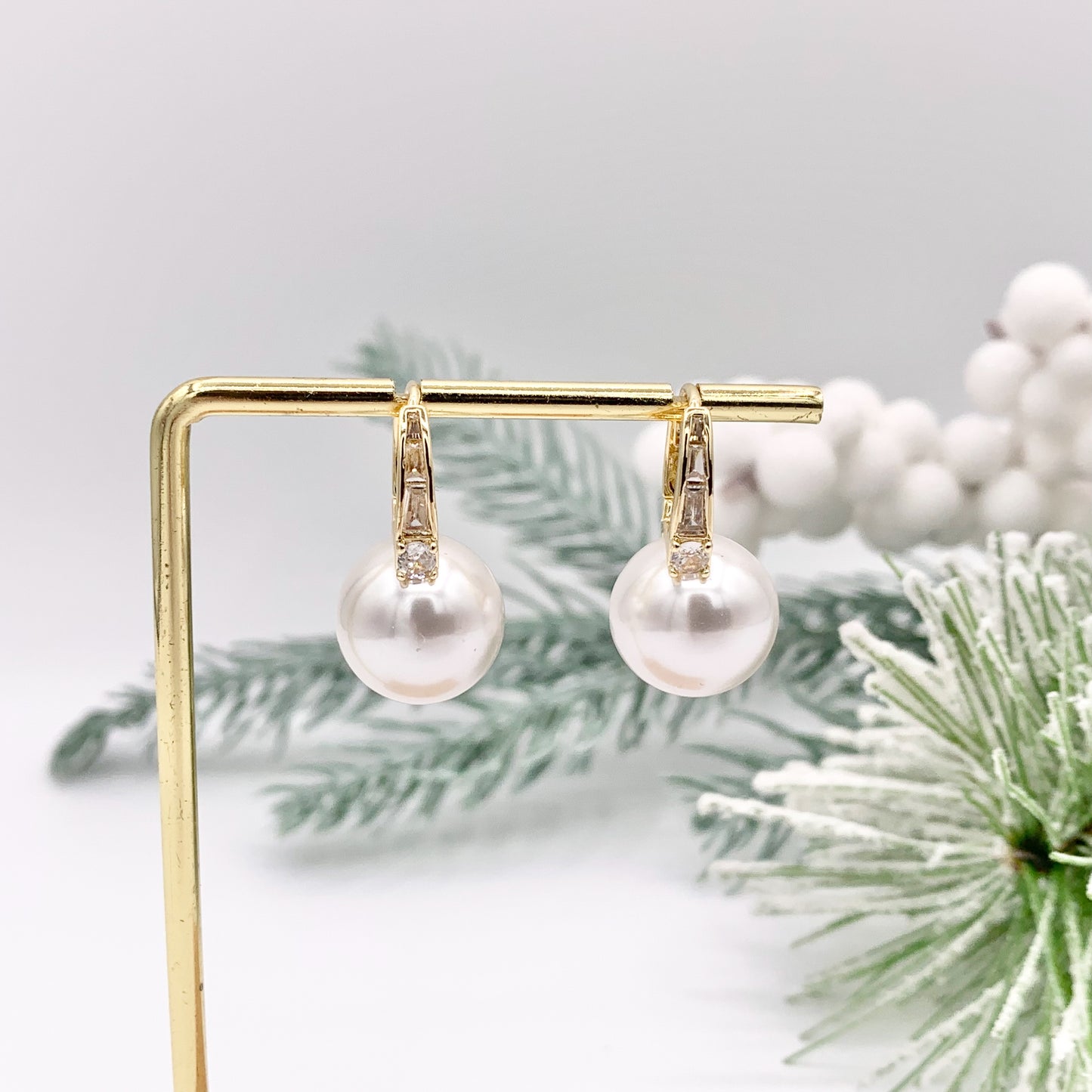 Real Gold 18K Plated Pearl CZ Pave Earring Hoop Huggies 3 PAIRS