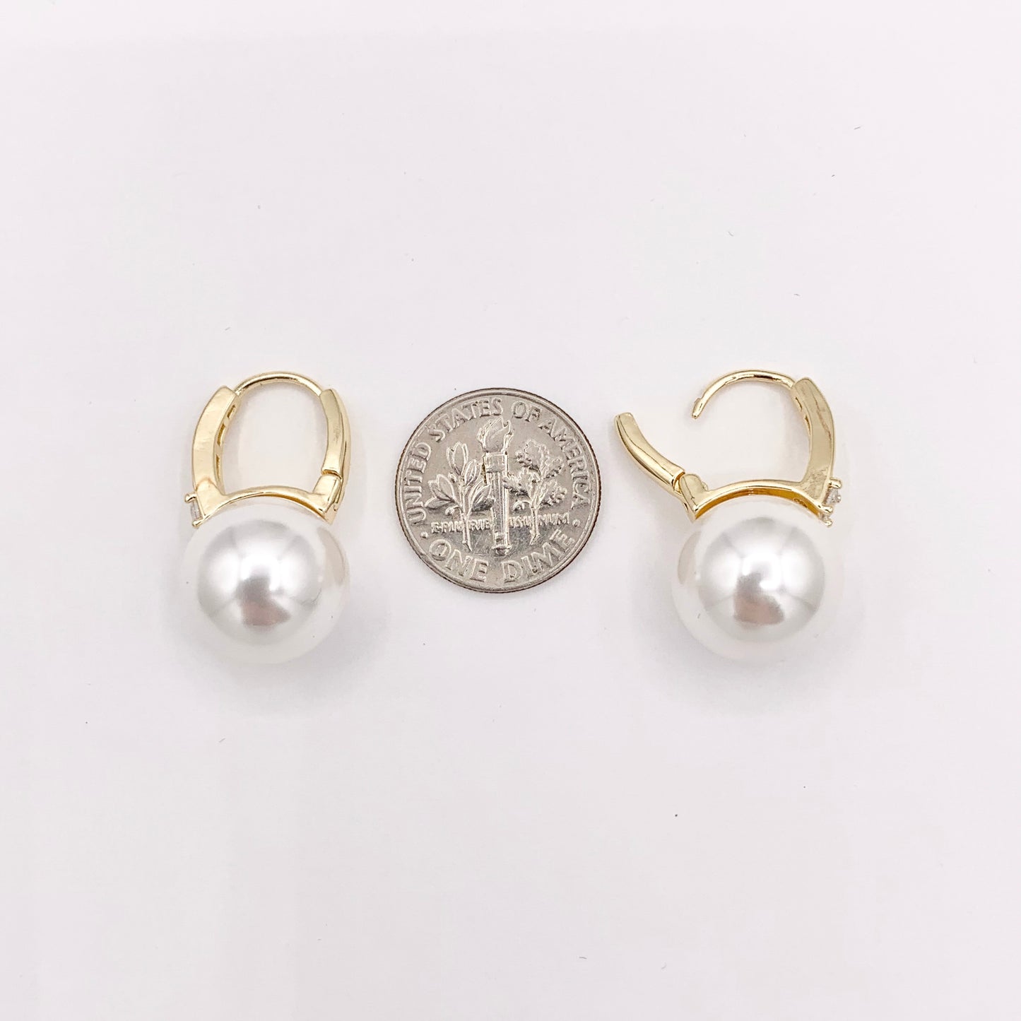Real Gold 18K Plated Pearl CZ Pave Earring Hoop Huggies 3 PAIRS