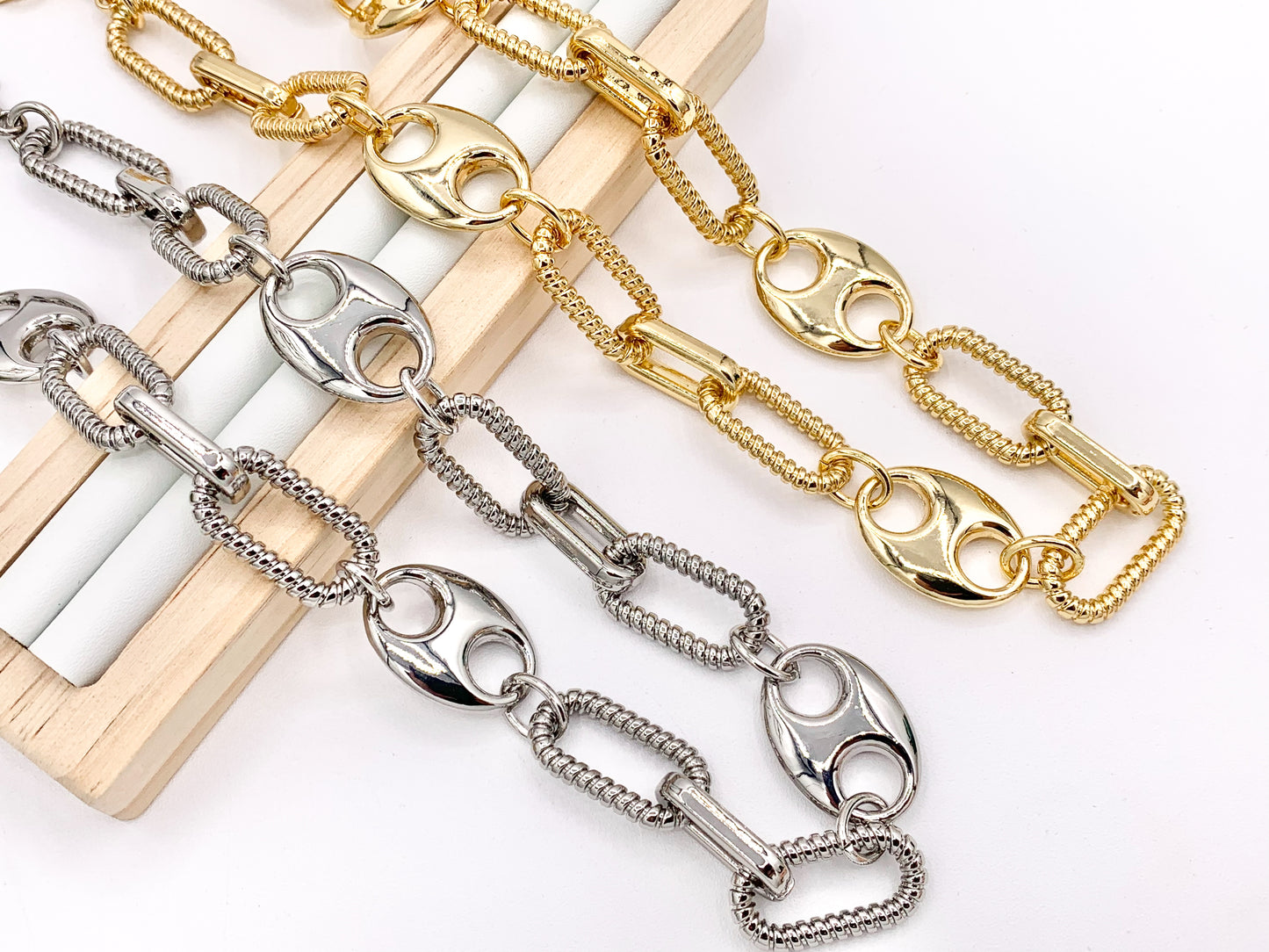 Chunky Paperclip + Coffee Bean Necklace Gold/Silver Plated Copper Finished Necklace 17" with 2" Extension Link 1PC