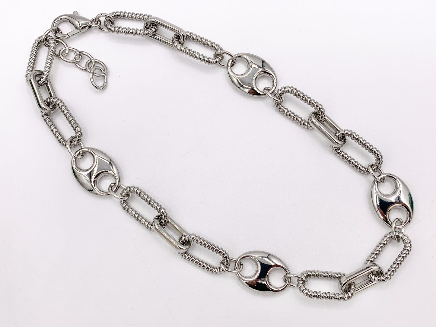 Chunky Paperclip + Coffee Bean Necklace Gold/Silver Plated Copper Finished Necklace 17" with 2" Extension Link 1PC