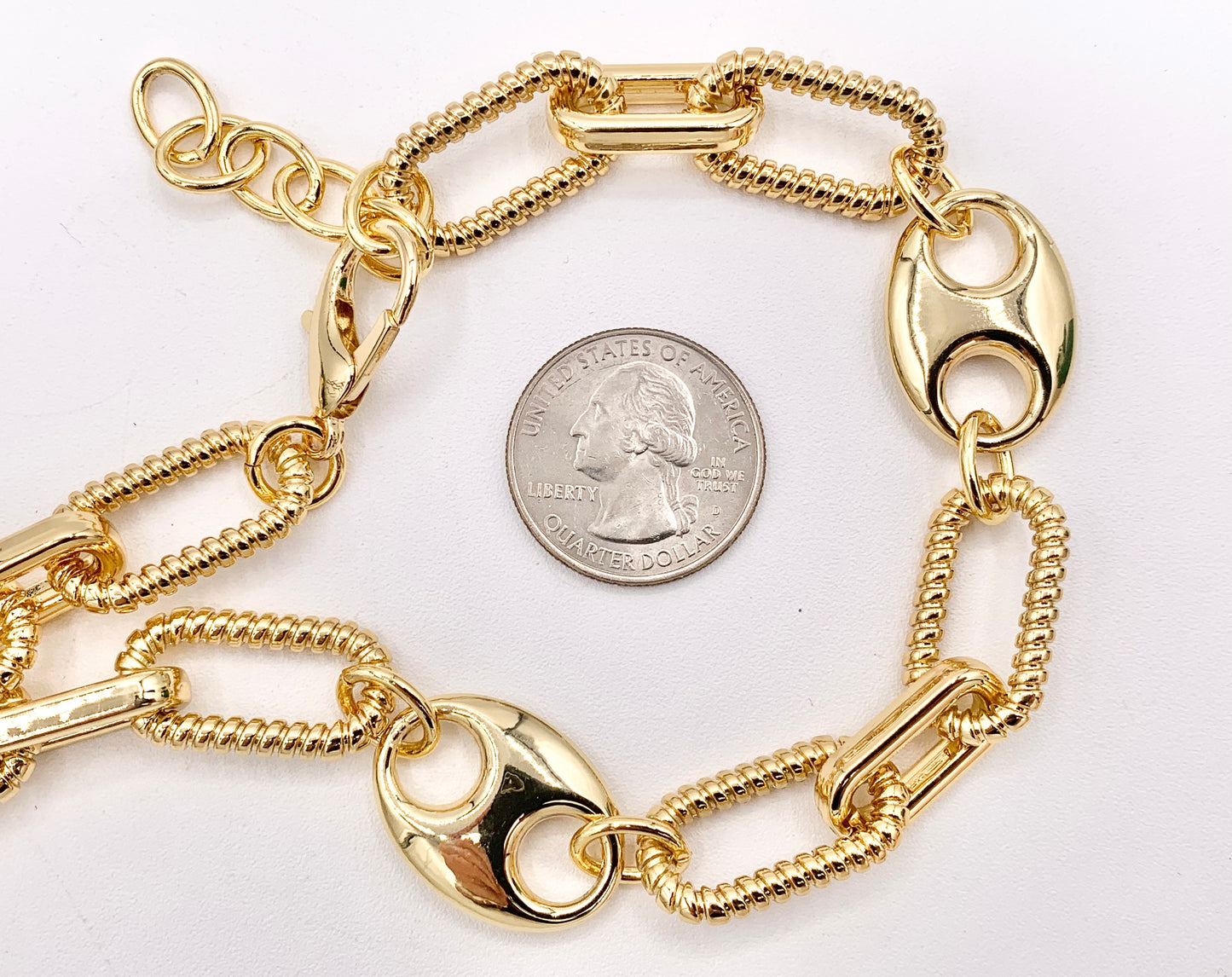 Chunky Paperclip + Coffee Bean Necklace Gold/Silver Plated Copper Finished Necklace 17" with 2" Extension Link 1PC