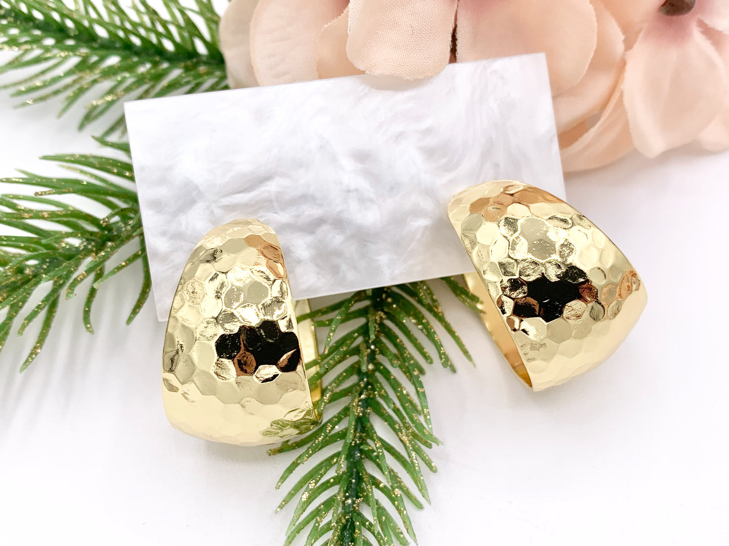 Designed Thick Faceted Looking Hoop Earrings in 18K Gold/Platinum Plated Copper 3 PAIRS