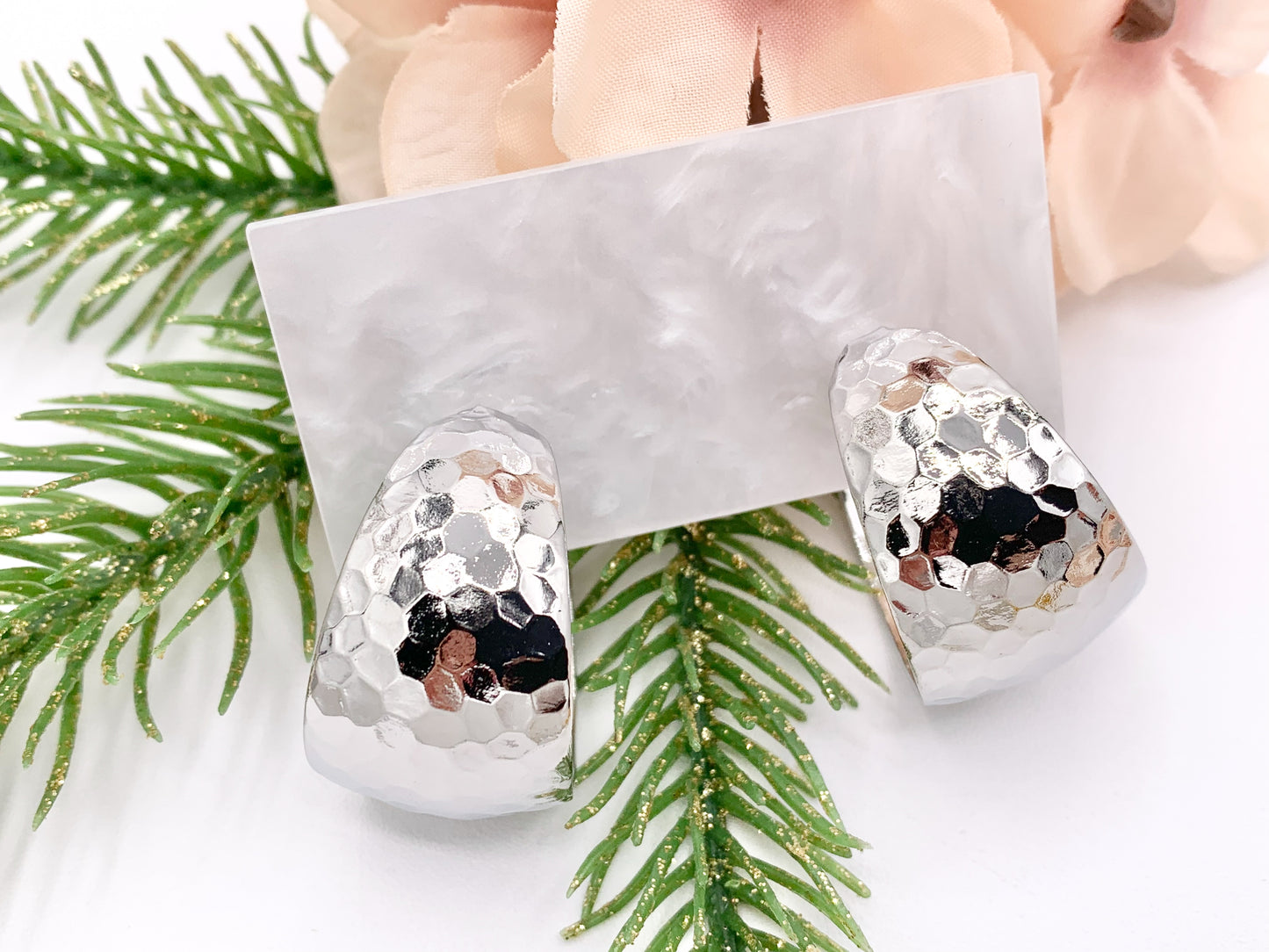 Designed Thick Faceted Looking Hoop Earrings in 18K Gold/Platinum Plated Copper 3 PAIRS