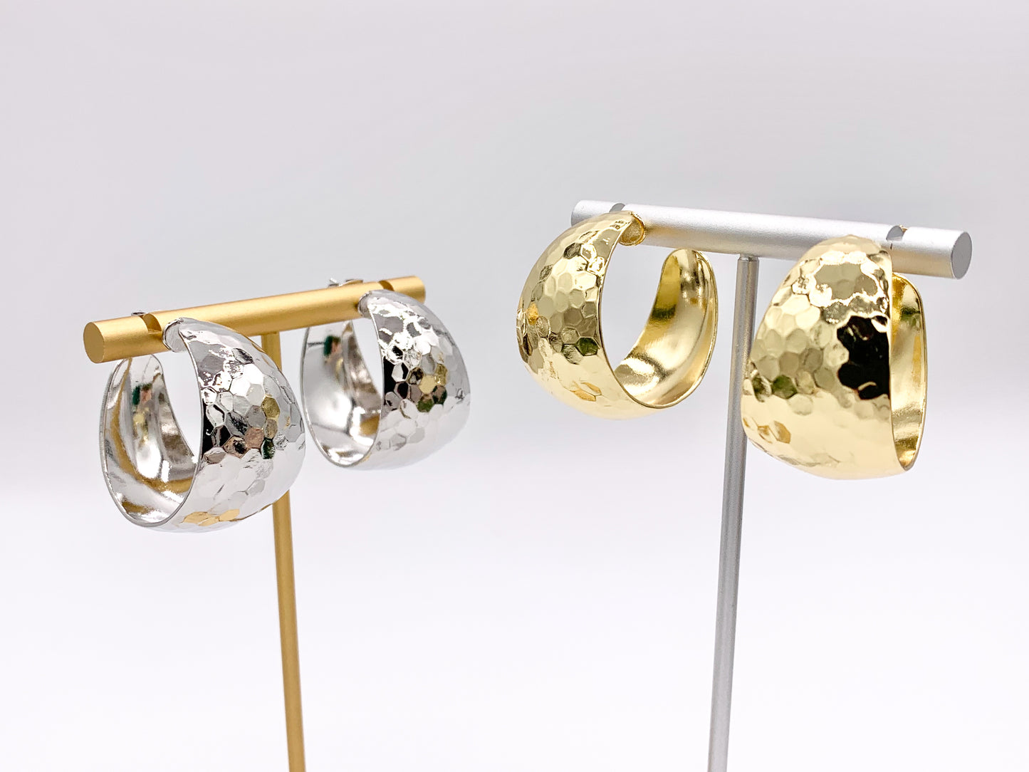 Designed Thick Faceted Looking Hoop Earrings in 18K Gold/Platinum Plated Copper 3 PAIRS