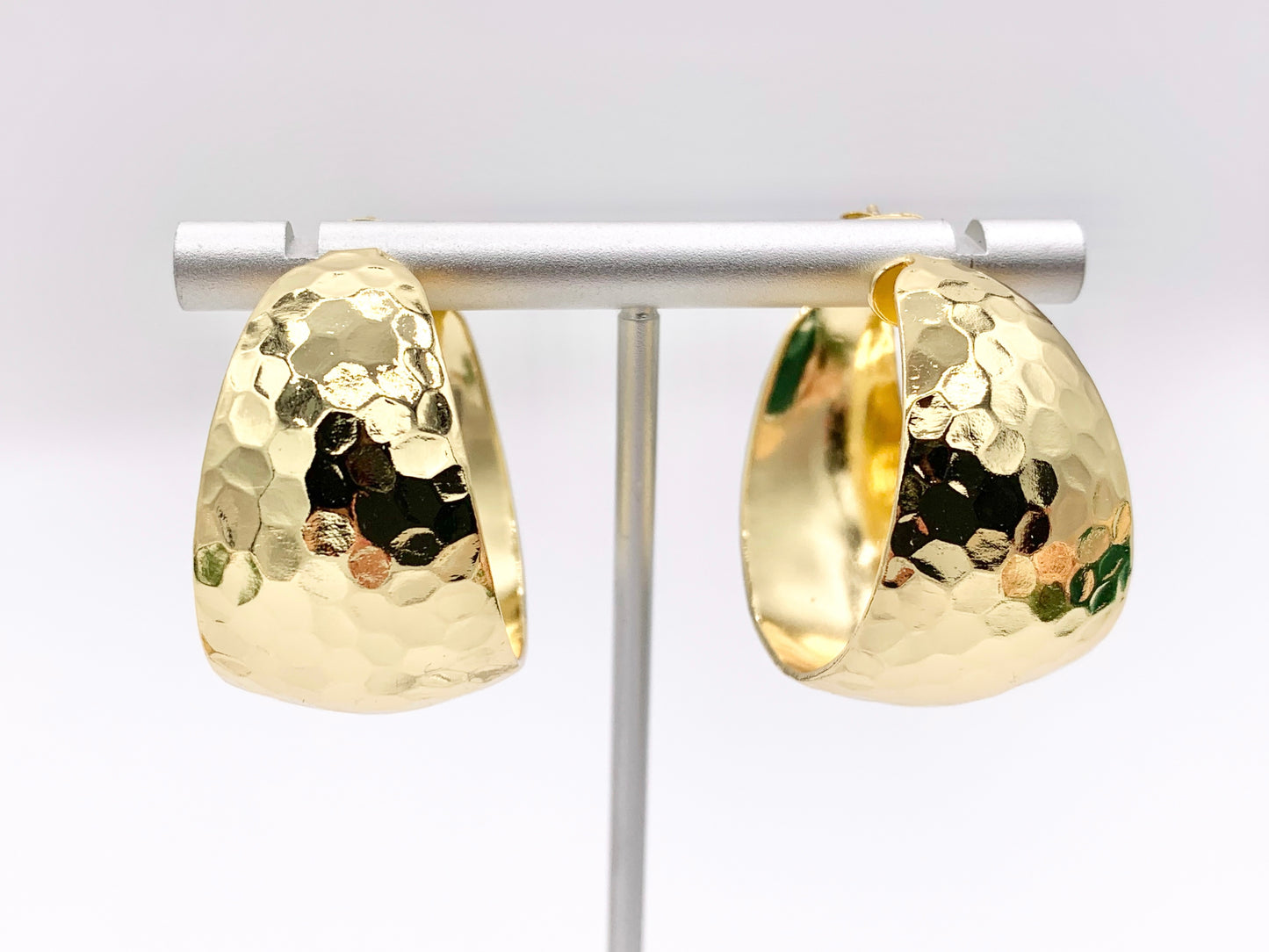 Designed Thick Faceted Looking Hoop Earrings in 18K Gold/Platinum Plated Copper 3 PAIRS