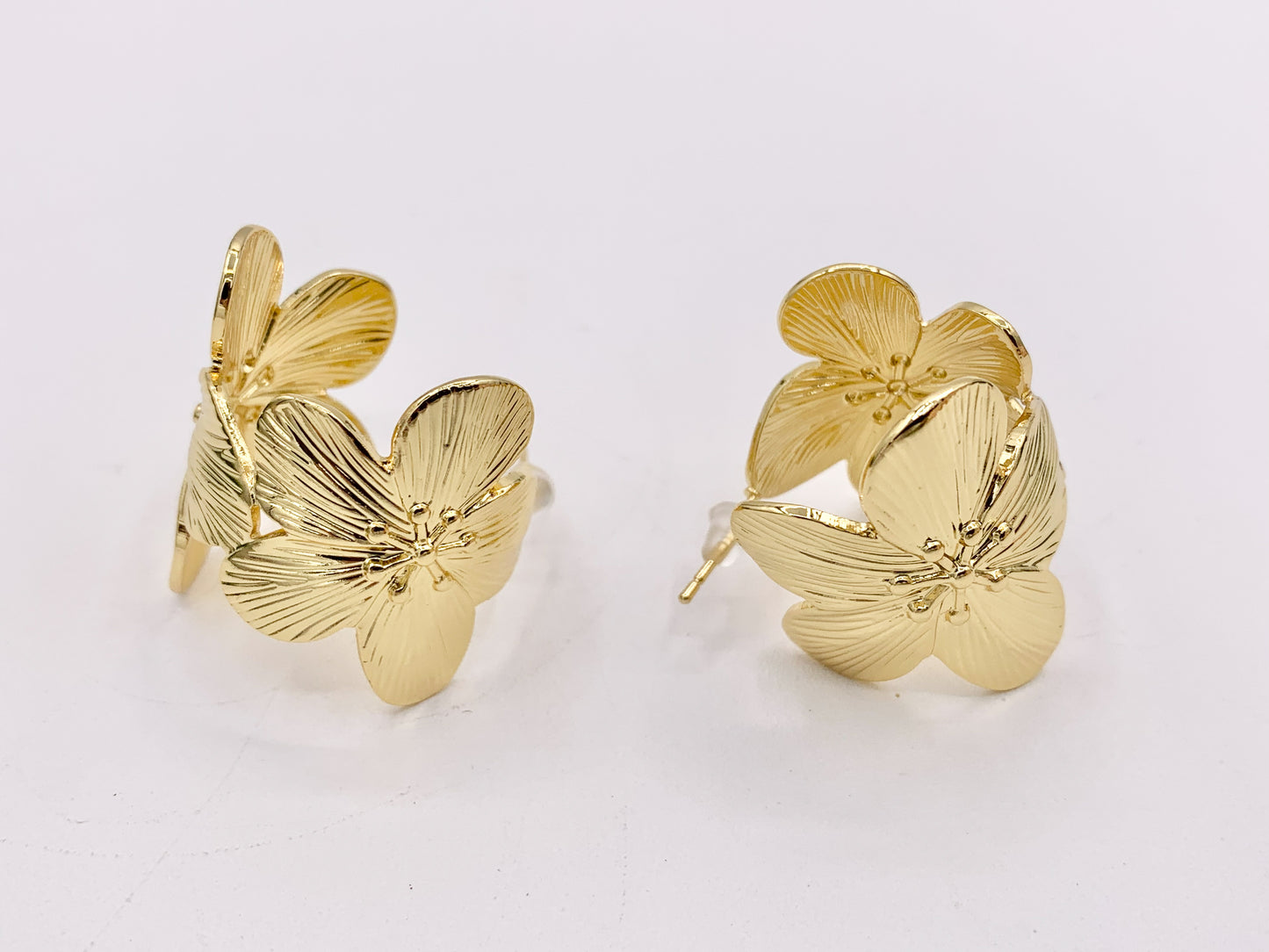 Big Flower Earring Hoops in Real 18K Gold/Platinum Plated Over Copper 1 PAIR