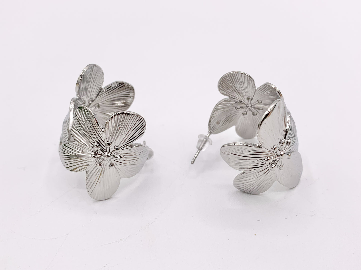 Big Flower Earring Hoops in Real 18K Gold/Platinum Plated Over Copper 1 PAIR