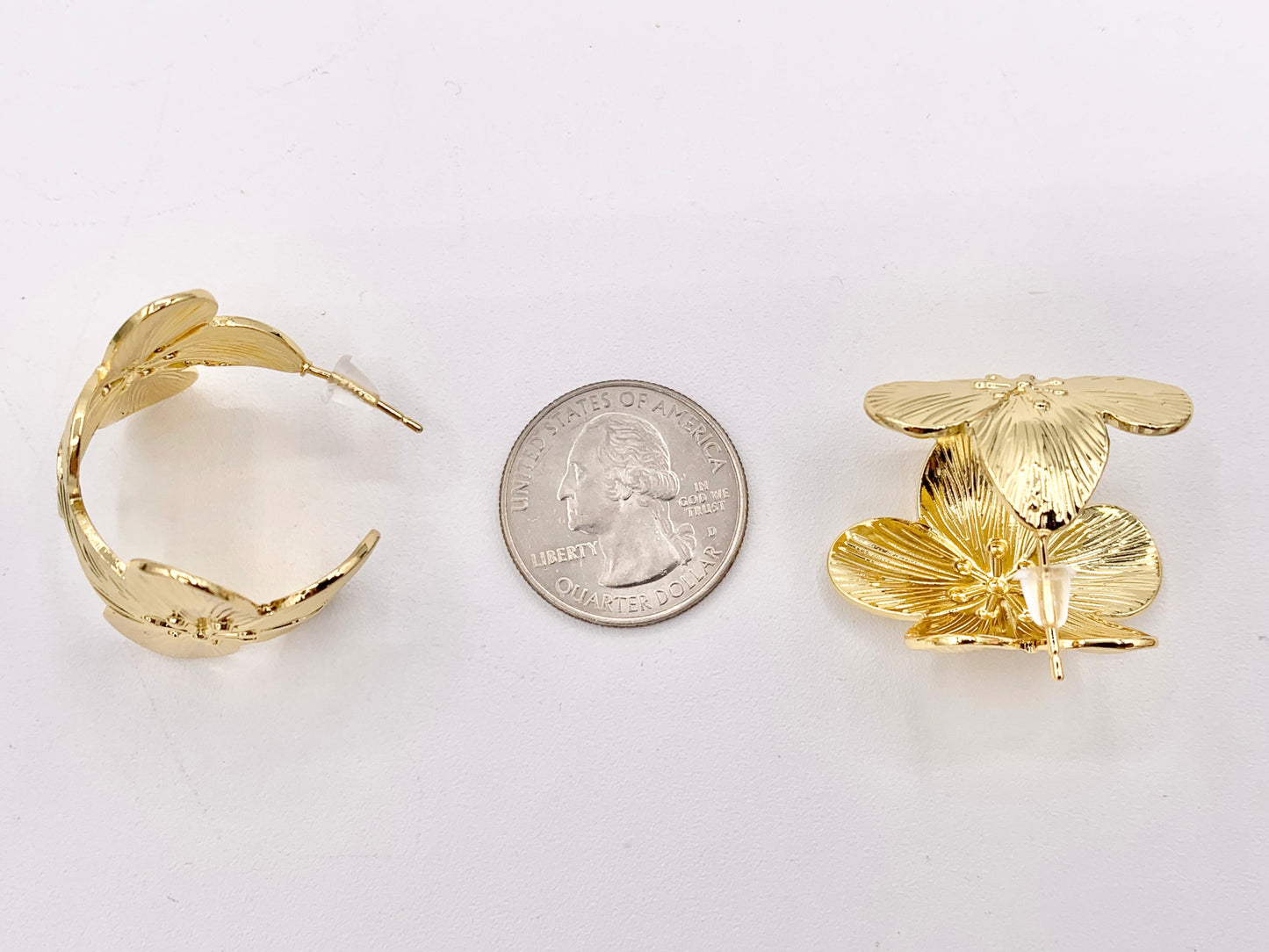 Big Flower Earring Hoops in Real 18K Gold/Platinum Plated Over Copper 1 PAIR