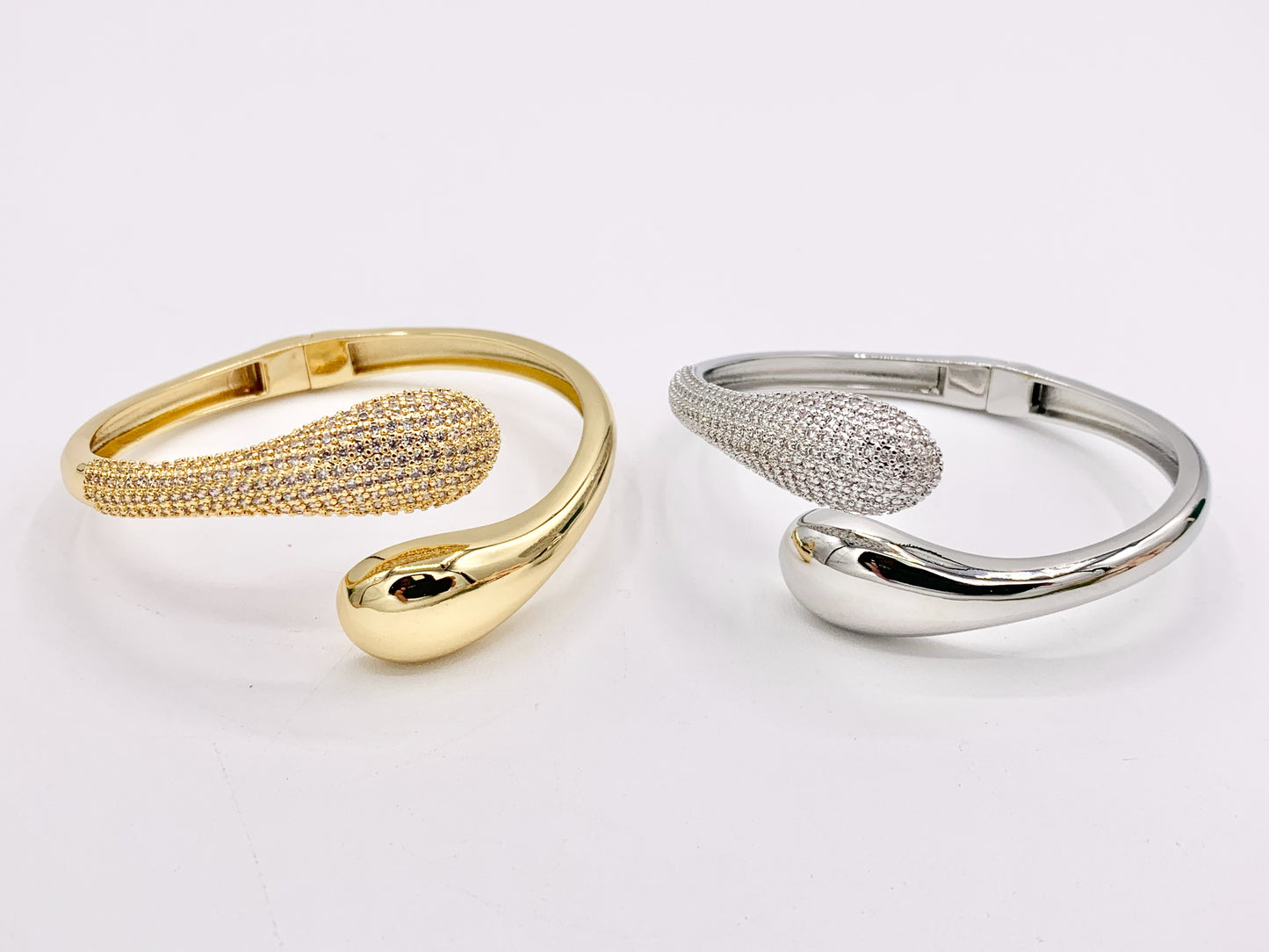 Open Front Drop CZ Pave Adjustable Bracelet Cuffs in Real Gold/Platinum 18K Plated Copper 1 PC