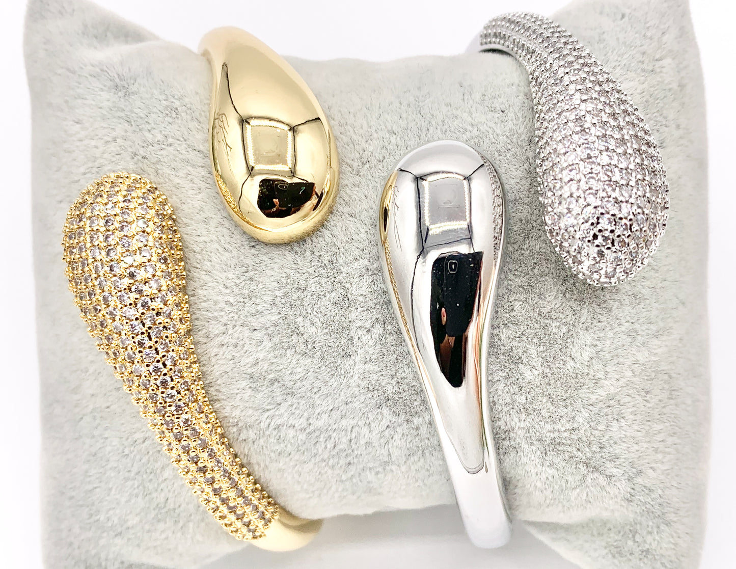 Open Front Drop CZ Pave Adjustable Bracelet Cuffs in Real Gold/Platinum 18K Plated Copper 1 PC