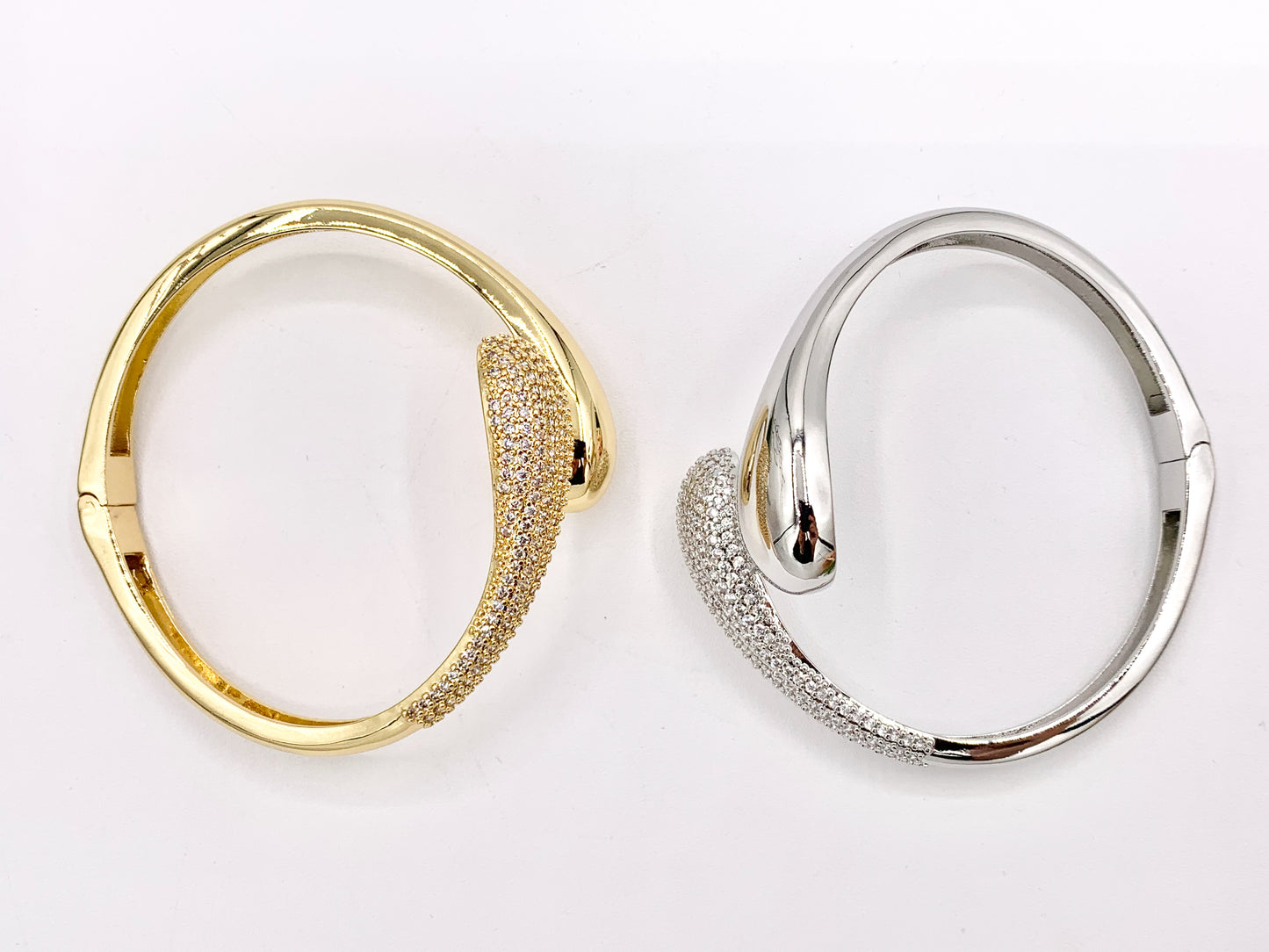 Open Front Drop CZ Pave Adjustable Bracelet Cuffs in Real Gold/Platinum 18K Plated Copper 1 PC