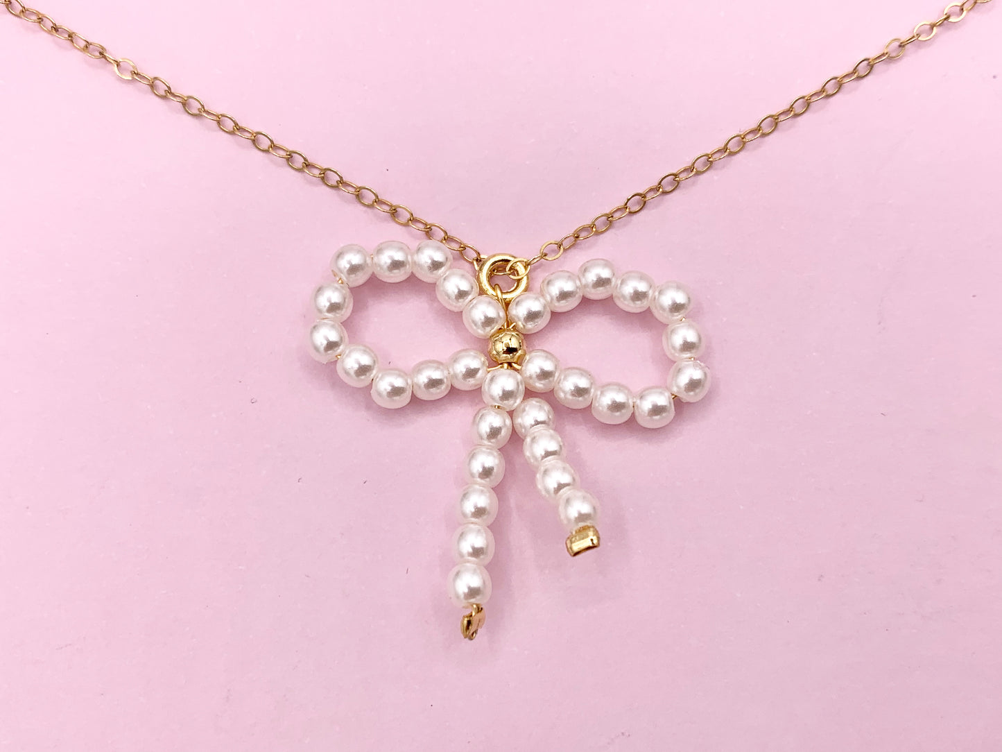 Cute Pearl Beaded Bowtie Pendant in 18K Gold Plated Over Copper 6PCS