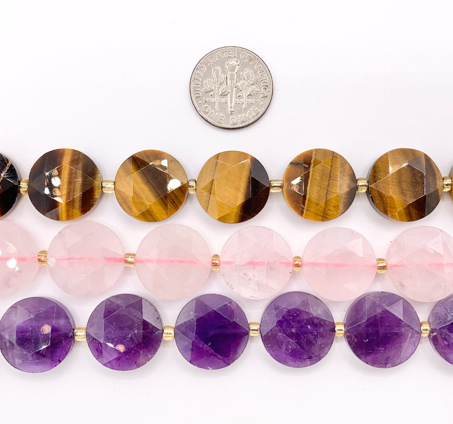15mm Shiny Coin Shape Hand Cut Gemstone Beads 15" Tiger's Eye/Labradorite/Rose Quartz/Amethyst/Pyrite 1 Strand