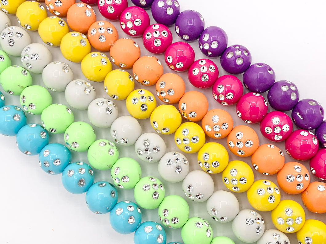 11mm Acrylic Round Beads With Silver Shiny Dots 12