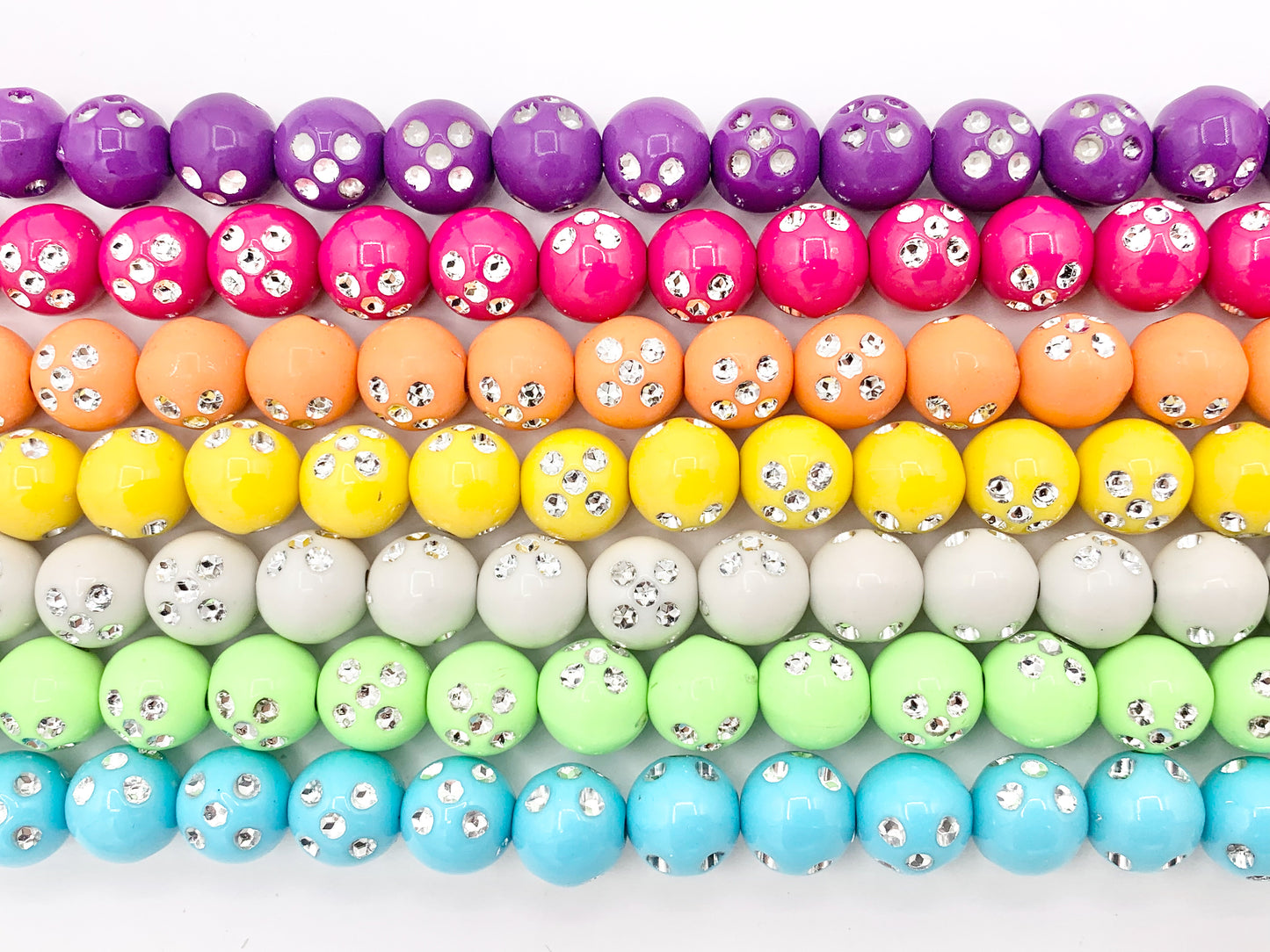 11mm Acrylic Round Beads With Silver Shiny Dots 12" Long Strands | Available in 7 Colors