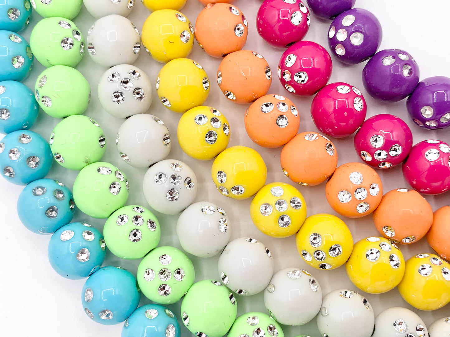 11mm Acrylic Round Beads With Silver Shiny Dots 12" Long Strands | Available in 7 Colors