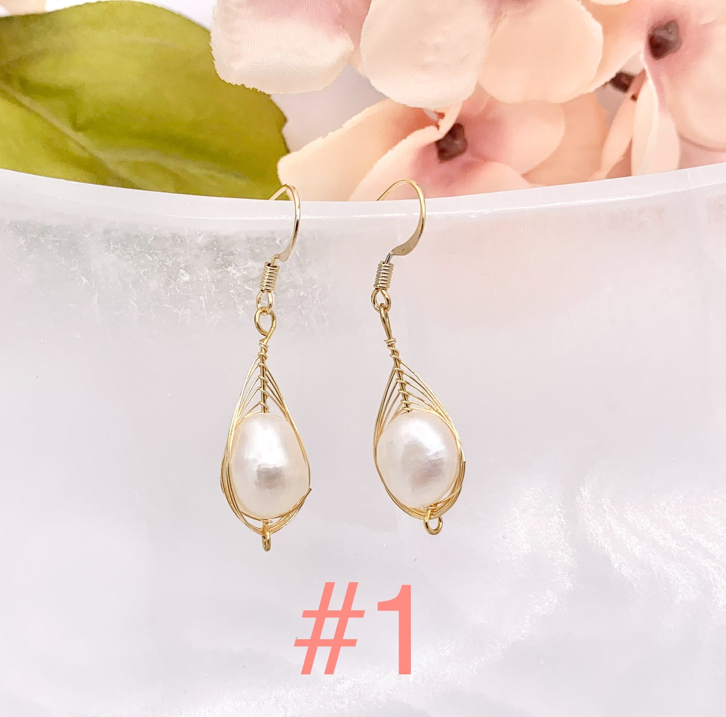 Elegant Wired Freshwater Pearl Drop Earrings in 18K Gold plated Copper 1 Pair