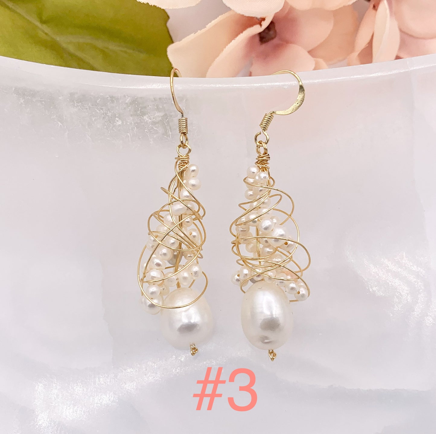 Elegant Wired Freshwater Pearl Drop Earrings in 18K Gold plated Copper 1 Pair