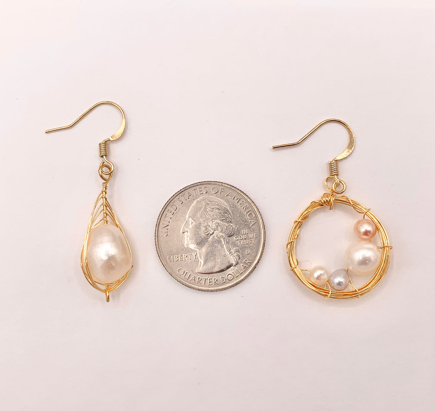Elegant Wired Freshwater Pearl Drop Earrings in 18K Gold plated Copper 1 Pair