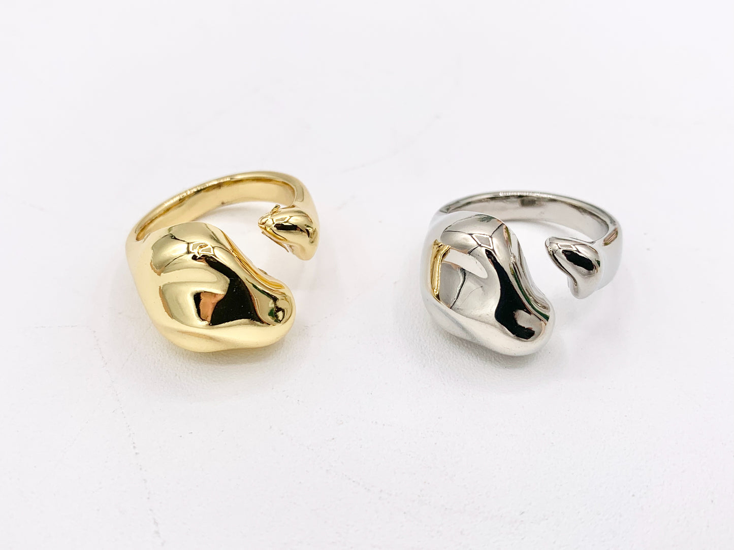 Simple Chunky Free Formed Nugget Bypass Ring in 18K Gold And Platinum Plated Brass 5PCS