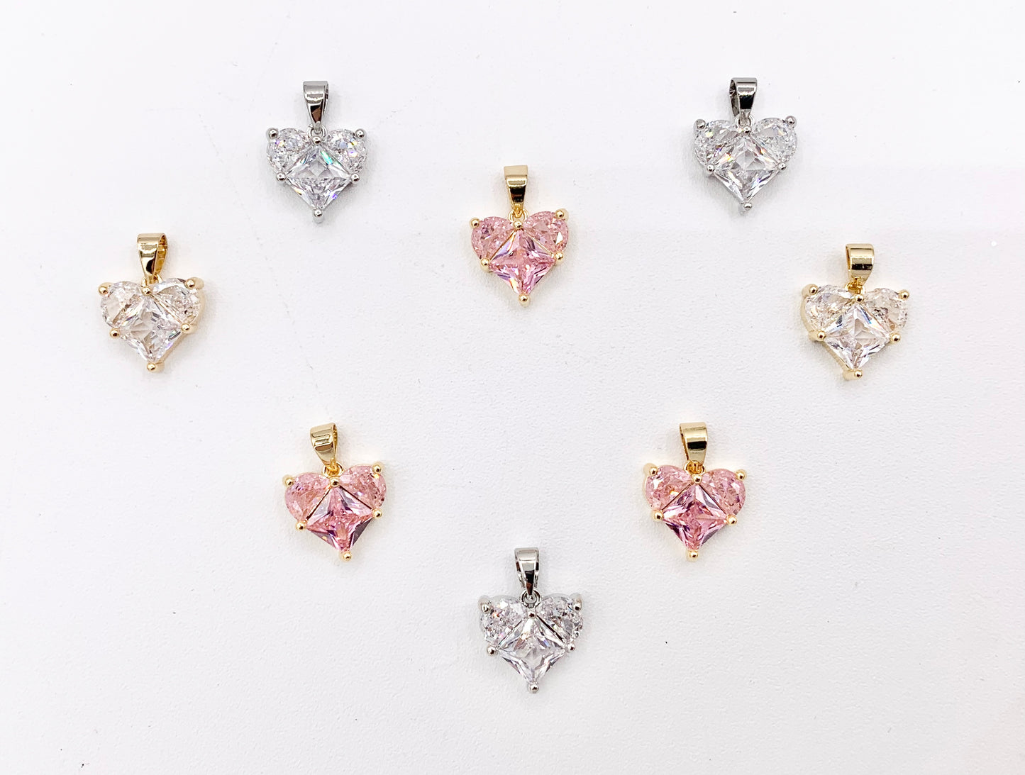 Cute Luxury CZ Heart Charms Real 18K Gold/Platinum Plated Micro CZ Pave Rhinestone Heart Pendant Over Brass 8PCS