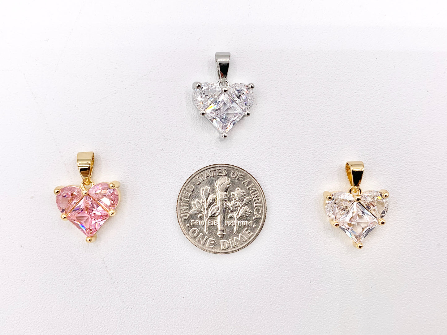 Cute Luxury CZ Heart Charms Real 18K Gold/Platinum Plated Micro CZ Pave Rhinestone Heart Pendant Over Brass 8PCS