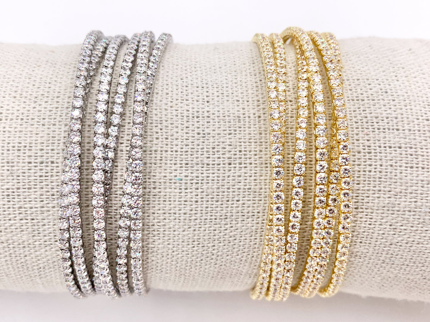 CZ Pave Rhinestone Multi Layers Baguette Fancy Flexible Snap On Bracelet Cuffs In Real Gold/Platinum 18K Plated Copper 1 PC