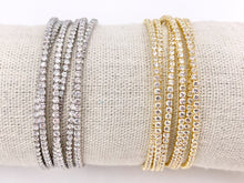 Cargar imagen en el visor de la galería, CZ Pave Rhinestone Multi Layers Baguette Fancy Flexible Snap On Bracelet Cuffs In Real Gold/Platinum 18K Plated Copper 1 PC
