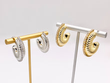 Load image into Gallery viewer, Designed Thick Snail Looking Hoop Earrings in 18K Gold/Platinum Plated CZ Pave Copper 4 PAIRS
