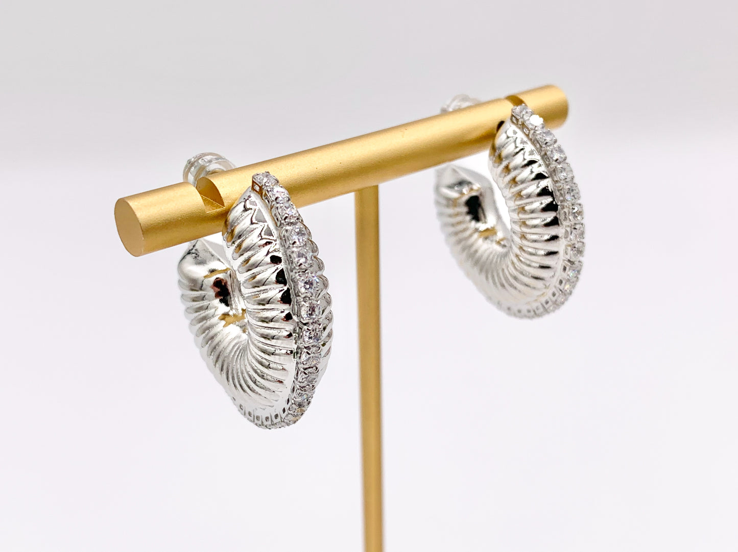 Designed Thick Snail Looking Hoop Earrings in 18K Gold/Platinum Plated CZ Pave Copper 4 PAIRS