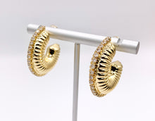 Load image into Gallery viewer, Designed Thick Snail Looking Hoop Earrings in 18K Gold/Platinum Plated CZ Pave Copper 4 PAIRS
