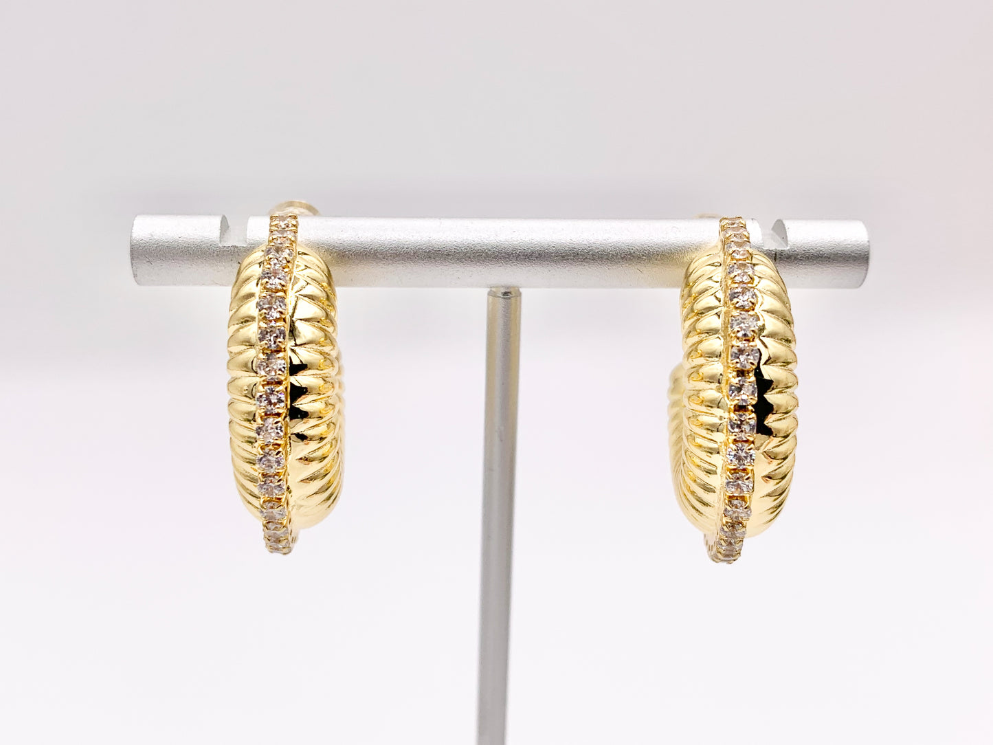 Designed Thick Snail Looking Hoop Earrings in 18K Gold/Platinum Plated CZ Pave Copper 4 PAIRS