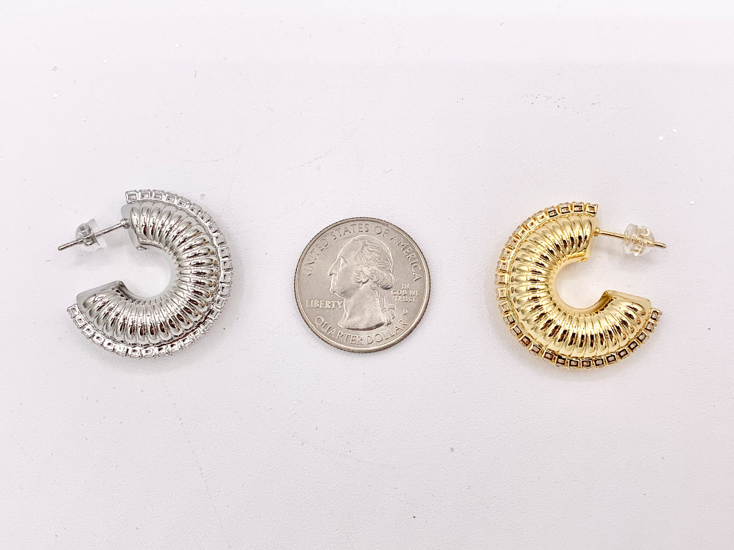 Designed Thick Snail Looking Hoop Earrings in 18K Gold/Platinum Plated CZ Pave Copper 4 PAIRS