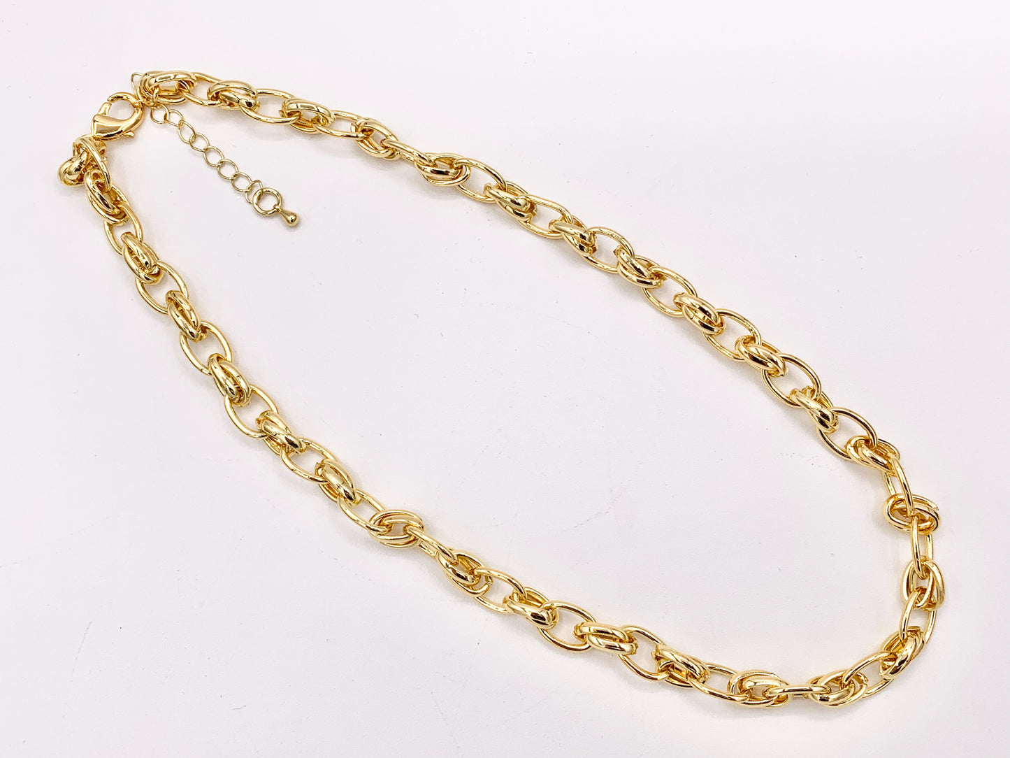 Chunky Oval Links Necklace Gold/Platinum Plated Copper Finished Necklace 17" with 2" Extension Link 3 PCS