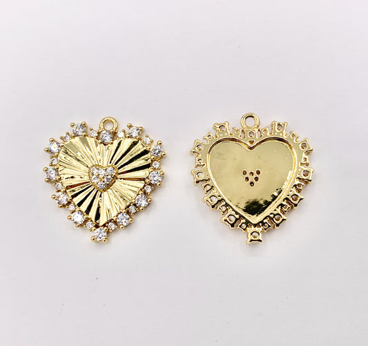 Cute Luxury CZ Heart Charms Real 18K Gold/Platinum Plated Micro CZ Pave Rhinestone Heart Pendant Over Brass 6 PCS