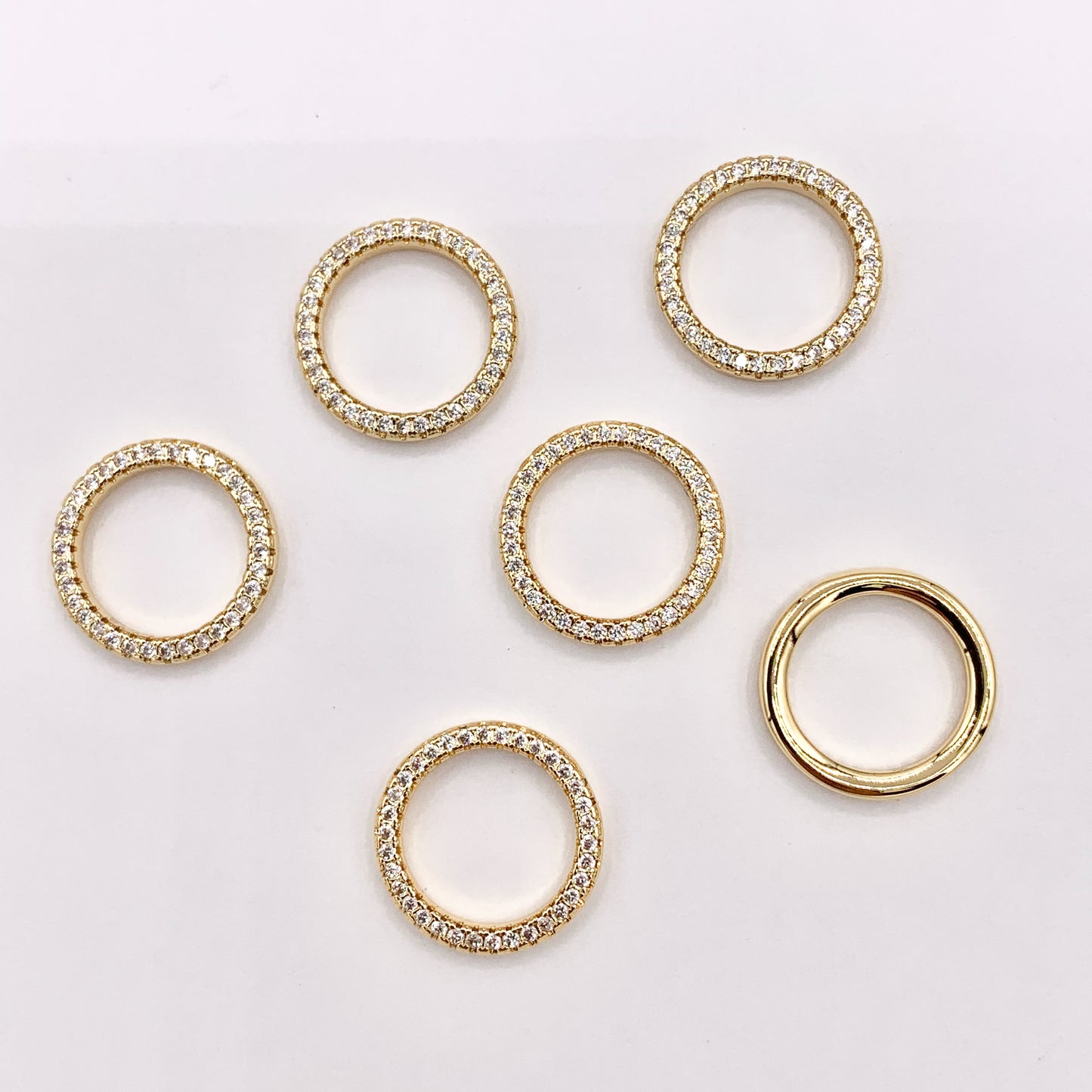 Dainty Simple Circle Ring Charms with CZ Pave in 18K Gold Plated Copper 10 PCS