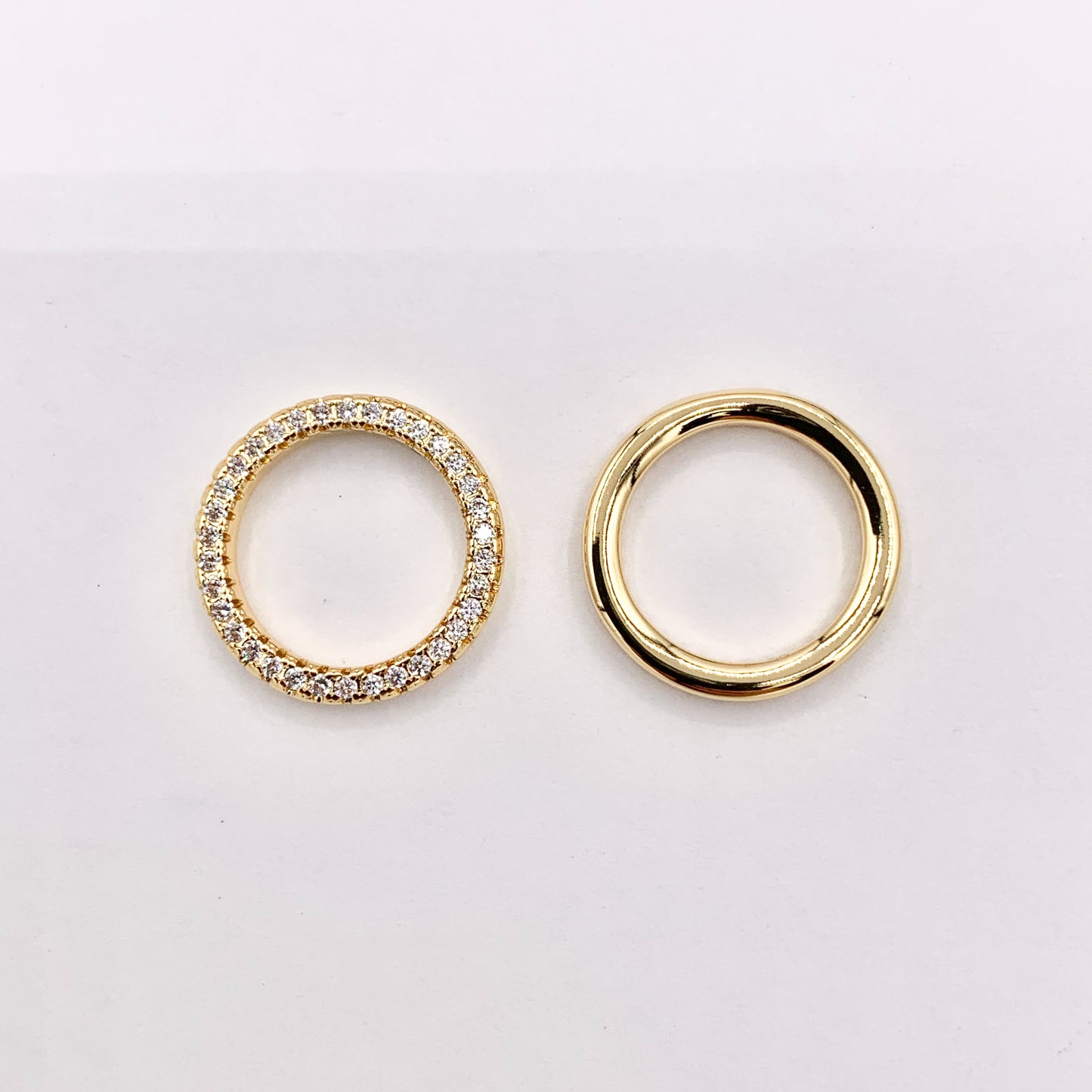 Dainty Simple Circle Ring Charms with CZ Pave in 18K Gold Plated Copper 10 PCS
