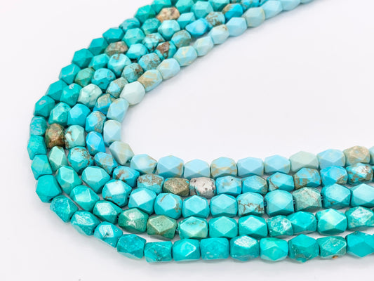 4x6mm Natural Magnesite Blue/Green/Turquoise Color Faceted Cylinder Tube Beads 1 Strand