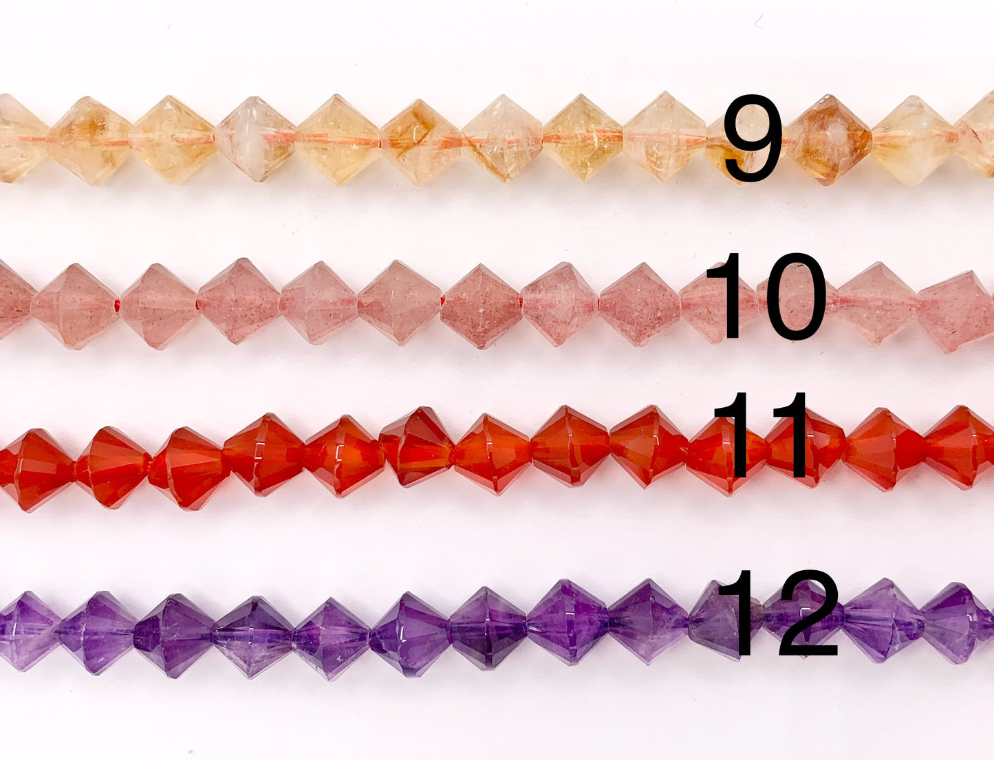 8mm Bicone Shape Hand Cut Gemstone Beads Tiger's Eye/Amazonite/Lapis/Black Onyx/Blue Calcite/Quartz/Citrine/Carnelian and More Stones 15"